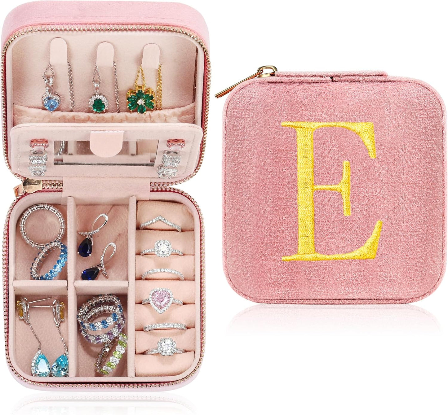 Parima Bride to Be Bridal Shower Gifts Wedding Day - Small Personalized Travel Jewelry Box Jewelry Case Women Bridesmaid Proposal Matron Maid Of Honor Bachelorette Party favors - Letter E, Pink