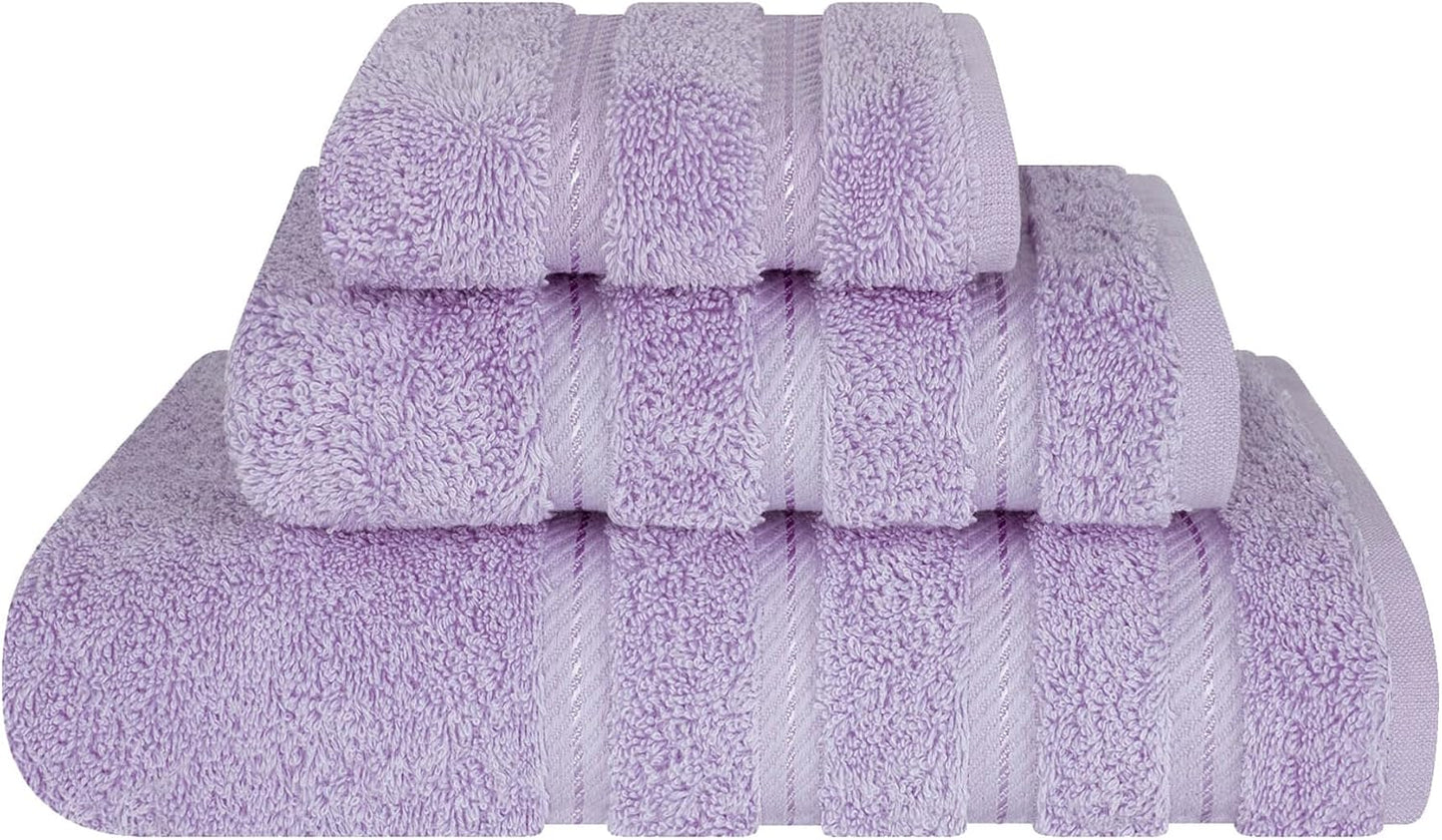 American Soft Linen Premium 3 Piece Towel Set, 1 Bath Towel 1 Hand Towel 1 Washcloth, 600 GSM 100% Cotton Turkish Towels for Bathroom, Lilac Towel Set