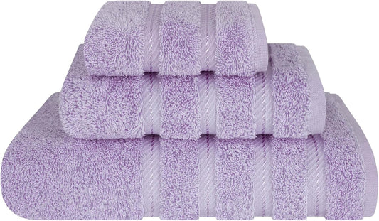 American Soft Linen Premium 3 Piece Towel Set, 1 Bath Towel 1 Hand Towel 1 Washcloth, 600 GSM 100% Cotton Turkish Towels for Bathroom, Lilac Towel Set