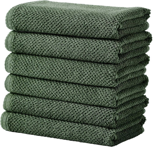 Green Hand Towels - 100% Cotton 6 Pack 26x16 Hand Towel Set - Absorbent, Quick-Drying, Durable Towels for Handroom Decor - Low-Twist, Two-Ply Fibers (Forest Green)