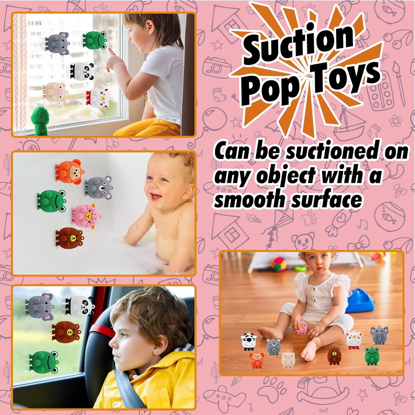 12 PCS Party Favors for Kids,3D Animal Pop Toys,Goodie Bags Stuffers for Kids,Pinata Stuffers Carnival Prizes,Fidget Toys Bulk,Prize for Classroom,Suction Toys for Toddlers