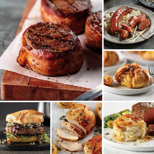 Omaha Steaks Ultimate Ribeye Gift Package (4 Bacon-Wrapped Ribeyes, 4 Air-Chilled Chicken Breasts, 4 PureGround Filet Mignon Burgers, 4 Kielbasa Sausages, 4 Scalloped Potatoes, 4 Caramel Apple Tartlets, 1 jar Omaha Steaks Seasoning)