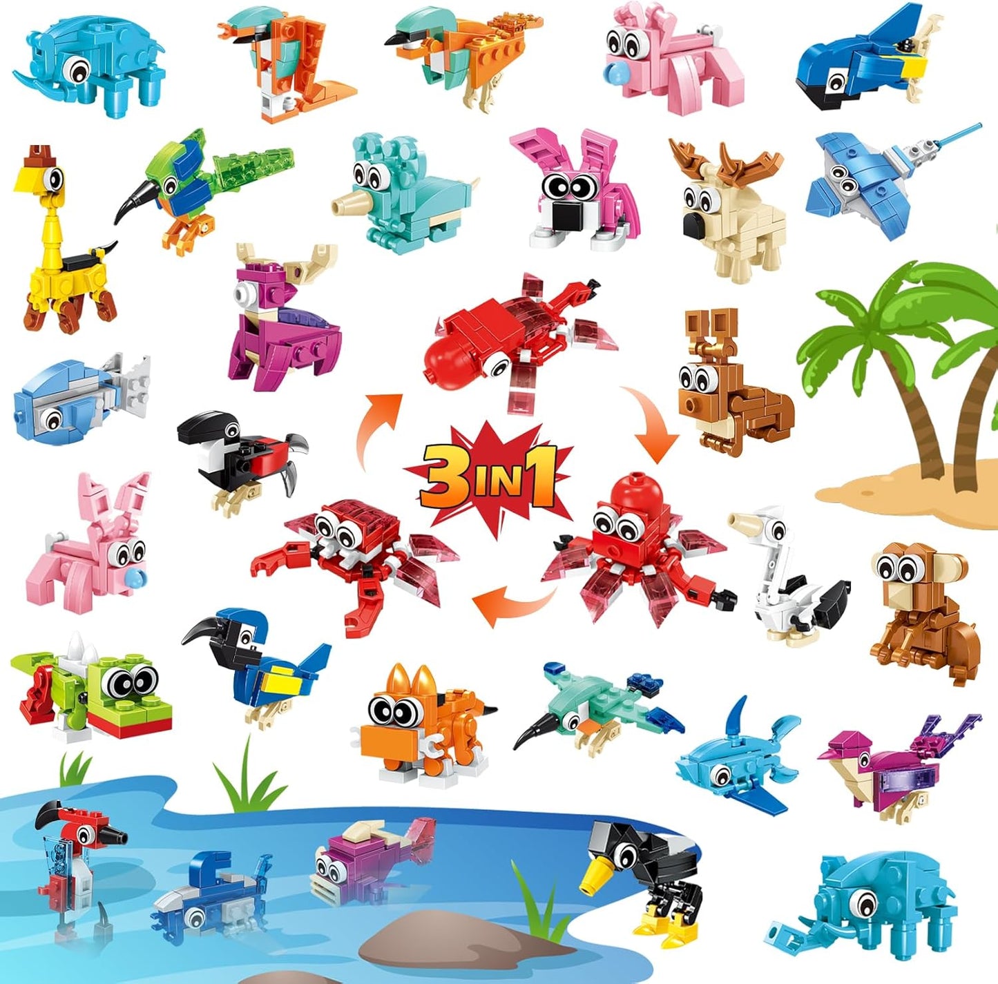 24 Pack Mini Animals Building Block Toy Stocking Stuffers Classroom Prizes Goodie Bags Fillers Building Set, Birthday Gifts Party Favors for Boys Girls Ages 6 8 10 12