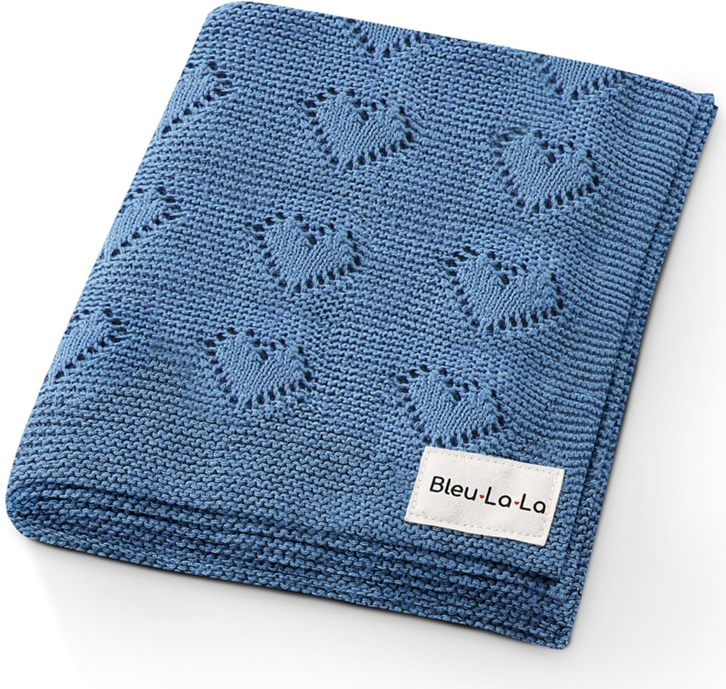 Cotton Heart Knit Swaddle Baby Blanket for Boys - Soft Warm Cozy Swaddling Receiving Cuddle Stroller and Crib Blanket for Newborns, Infants & Toddlers (Denim, 0-2 Years)