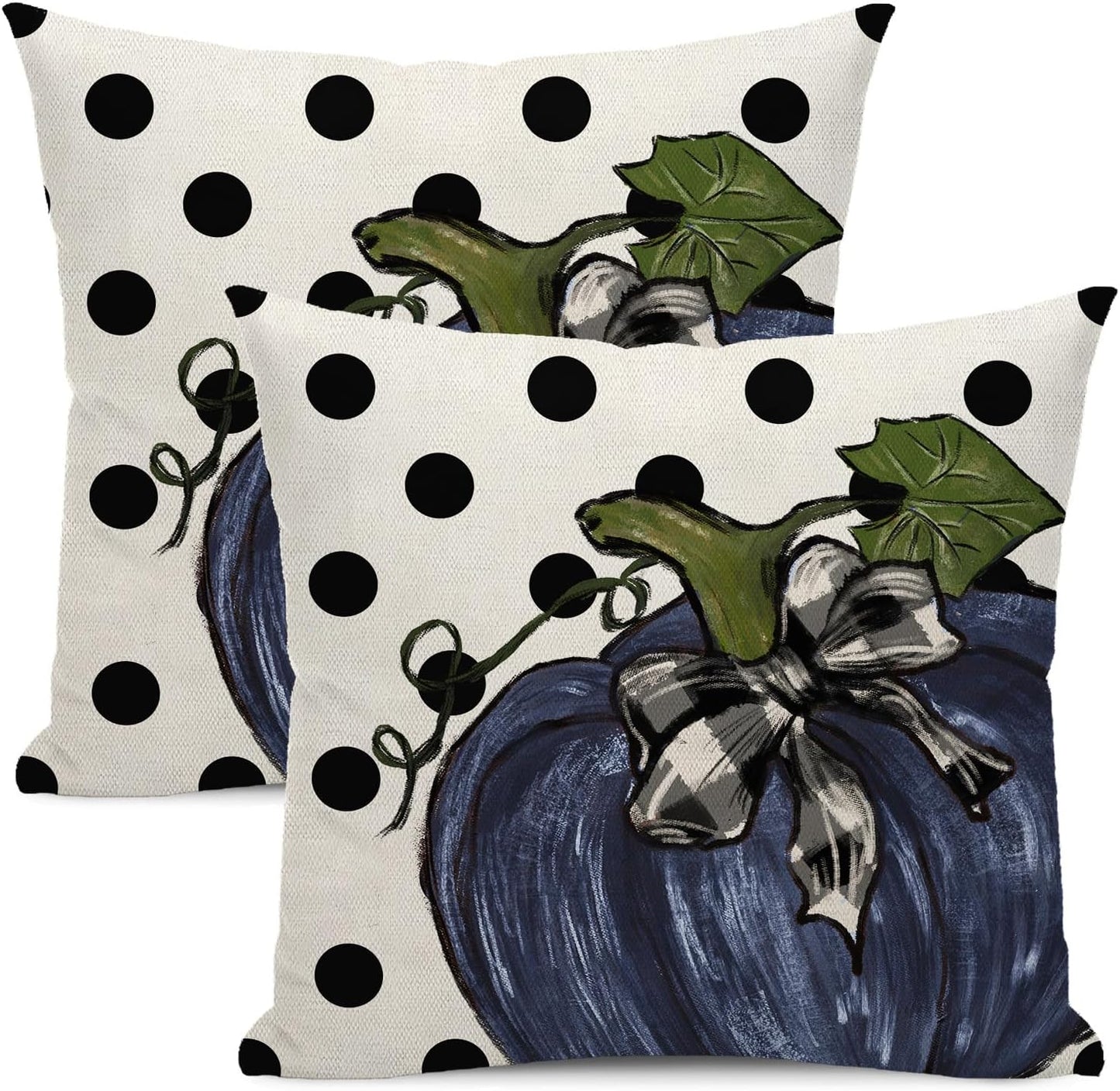 Fall Decor Pillow Covers 18 x 18 Inch Set of 2 Dark Blue Polka Dot Pumpkin Maple Leaves Throw Pillow Covers Outdoor Autumn Thanksgiving Harvest Farmhouse Pillowcase Cushion Case for Home Sofa