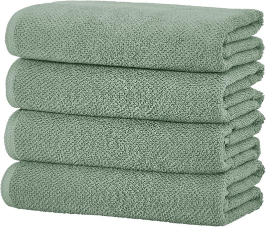 Green Bath Towels - 100% Cotton 4 Pack 54x27 Bath Towel Set - Absorbent, Quick-Drying, Durable Towels for Bathroom Decor - Low-Twist, Two-Ply Fibers (Eucalyptus)