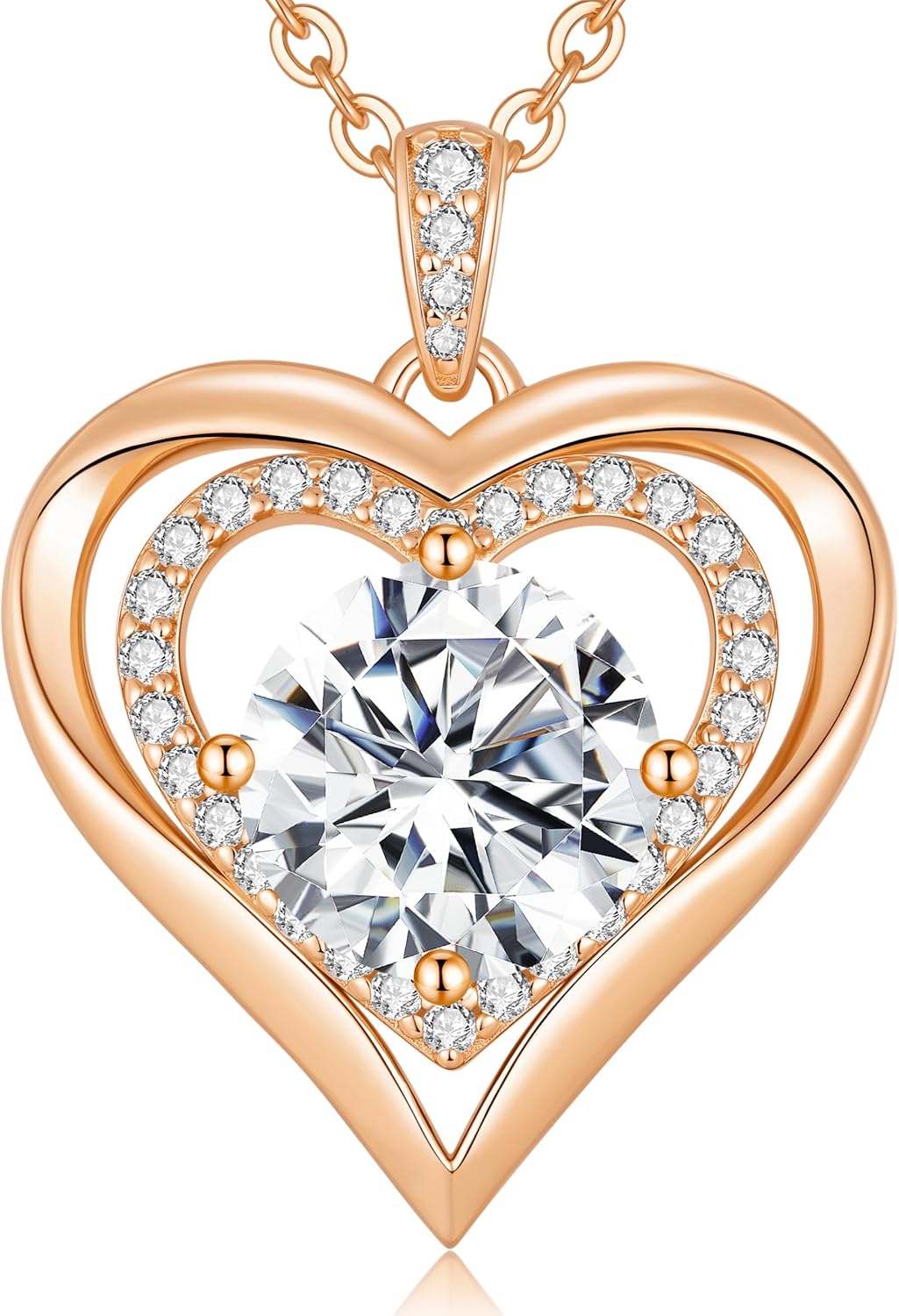 Moissanite Heart Pendant Necklaces for Women, 925 Sterling Silver Gold Plating Lab-Created Gem Necklace Engraved with 'I LOVE YOU', Ideal Anniversary Birthday Christmas Valentine Engagements Mothers Day Jewelry Gifts for Mom Wife Girlfriend Daughter Her