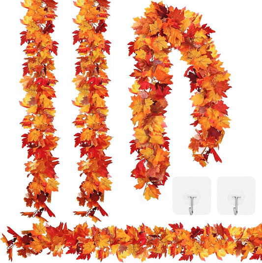 Aneco 4 Pack Artificial Autumn Maple Leaves Garland 5.8 Feet Fall Leaf Foliage Garland Decorations Colorful Autumn Decor Fall Mantel Decor with 8 Adhesive Hooks for Thanksgiving Fall Wedding Party