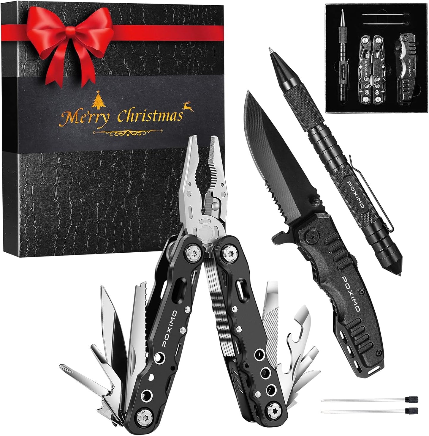 Gifts for Christmas, Multitools Set with Multi-Pliers, Pocket Knife, Tactical Pen 3-In-1, Christmas Gifts Stocking Stuffers for Men Women, EDC Multi-tools(Merry Christmas)