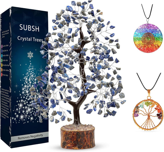 Lapis Lazuli Crystal Tree, Gemstone Tree, Home Decor, Office Desk Decor, Living Room Decor, Bonsai Trees for Positive Energy, Fake Plants, Birthday Gifts for Women, Office Desk Accessories 10-12"
