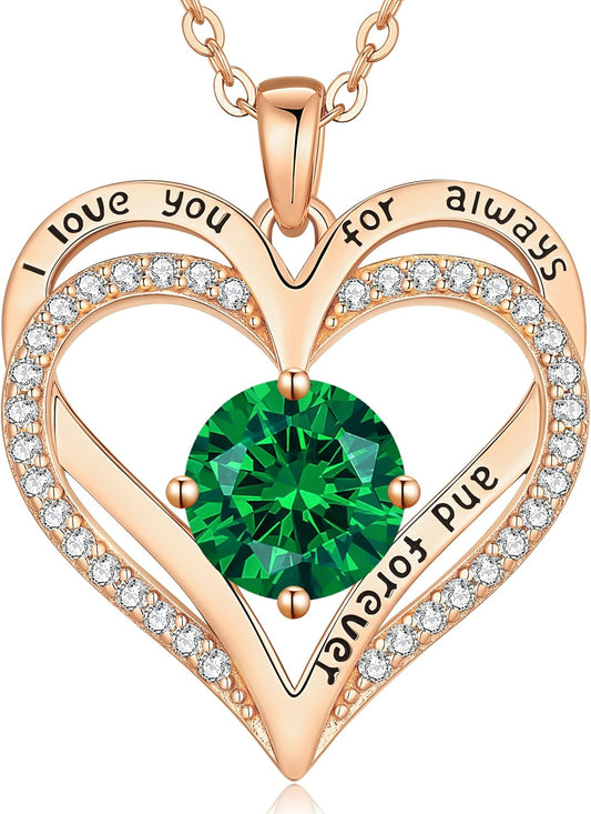 LOUISA SECRET Love Heart Birthstone Necklaces for Women, Birthday Gift for Women, Anniversary Jewelry for Wife Her, 925 Sterling Silver Pendant Necklace, Mother's Day Gift