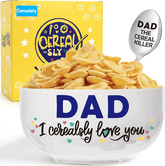 Dad Birthday Gifts, Funny Thank You Gifts for Daddy Dada Father StepDad from Daughter Son, Dad I Cerealsly Love You, Novelty Christmas Cereal Bowl Presents