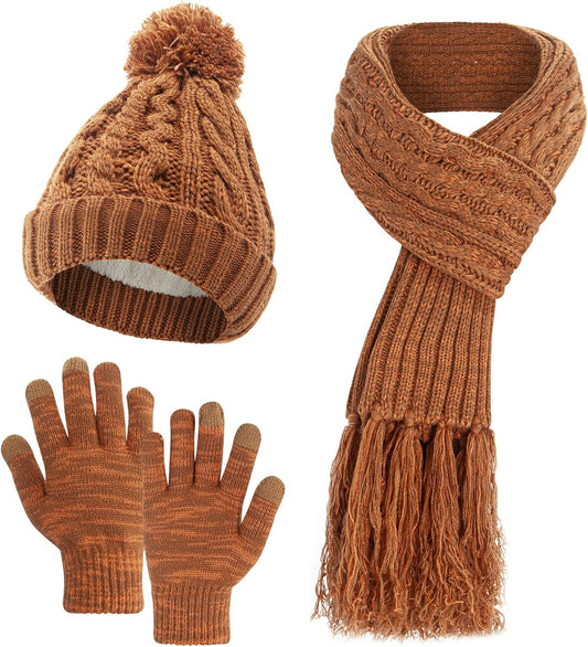 MissShorthair Womens Beanie Winter Hats 3 in 1 Knit Warm Hat Gloves and Scarf Set Women Scarves for Cold Weather