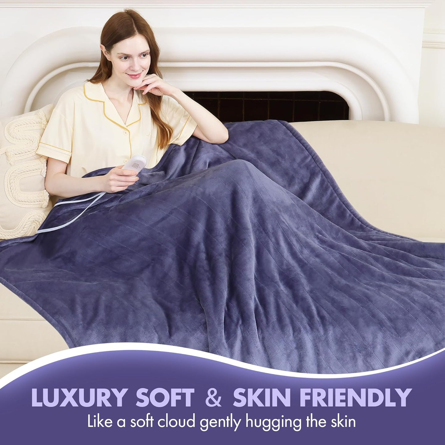 Electric Blanket Full 72"x84" - Fluffy Ultra Soft Flannel Heated Blanket Full Size with 6 Heating Levels & 10 Hours Adjustable Timer, Fast Heating & Heated Lap Blanket for Office(Ash Violet)