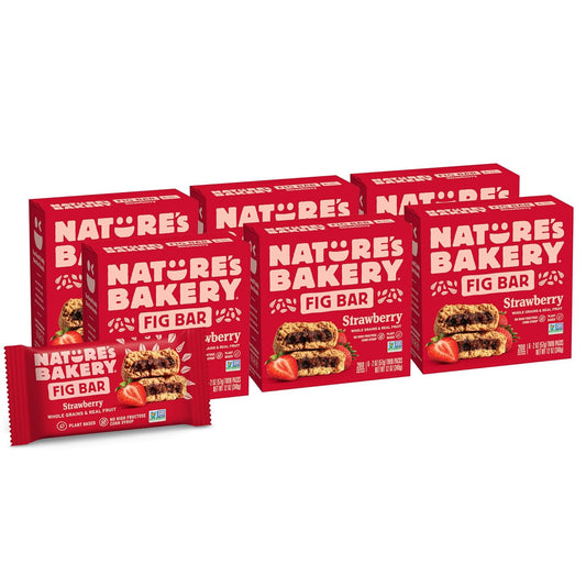 Nature's Bakery Whole Wheat Fig Bars, Strawberry, Real Fruit, Vegan, Non-GMO, Snack bar, 6 boxes with 6 twin packs (36 twin packs)