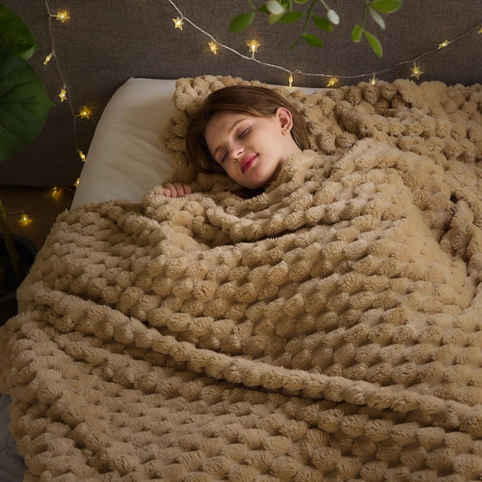 NEWCOSPLAY Super Soft Queen Blanket Brown Premium Silky Flannel Fleece 3D Clouds Stylish Jacquard Lightweight Bed Blanket All Season Use 350GSM (Brown, Queen(90"x90"))