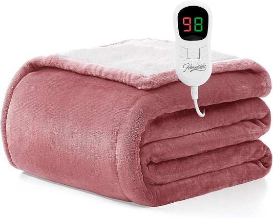Homemate Electric Heated Blanket Twin Size - 62"x84" Heating Blanket Twin Size 1/2/4/6/8 Hours Auto-Off 10 Heat Level Over-Heat Protection Flannel Sherpa ETL Certification
