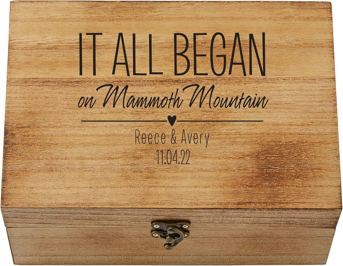 Let's Make Memories Personalized Wooden Keepsake Box With Hinged Lid - Wood Memento Box - Decorative Storage - Home Decor - For Couples, Wedding, Newlyweds - Laser Engraved - Where It All Began