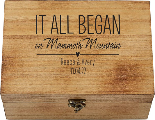 Let's Make Memories Personalized Wooden Keepsake Box With Hinged Lid - Wood Memento Box - Decorative Storage - Home Decor - For Couples, Wedding, Newlyweds - Laser Engraved - Where It All Began