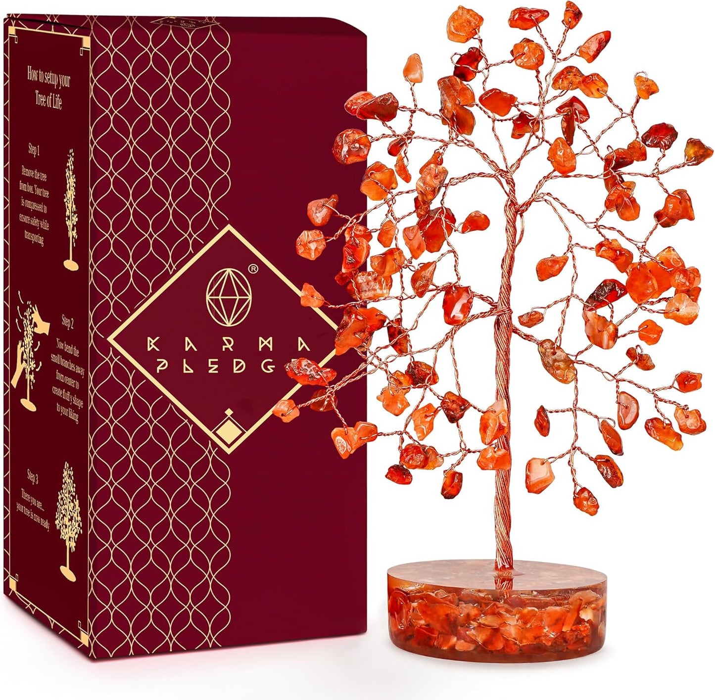 Crystal Tree for Home and Office Decor, Carnelian Chakra Healing Stones Handmade Feng Shui Bonsai Tree of Life for Positive Energy, Money, Good Luck, Christmas Decor, Birthday Gifts for Women, Mom