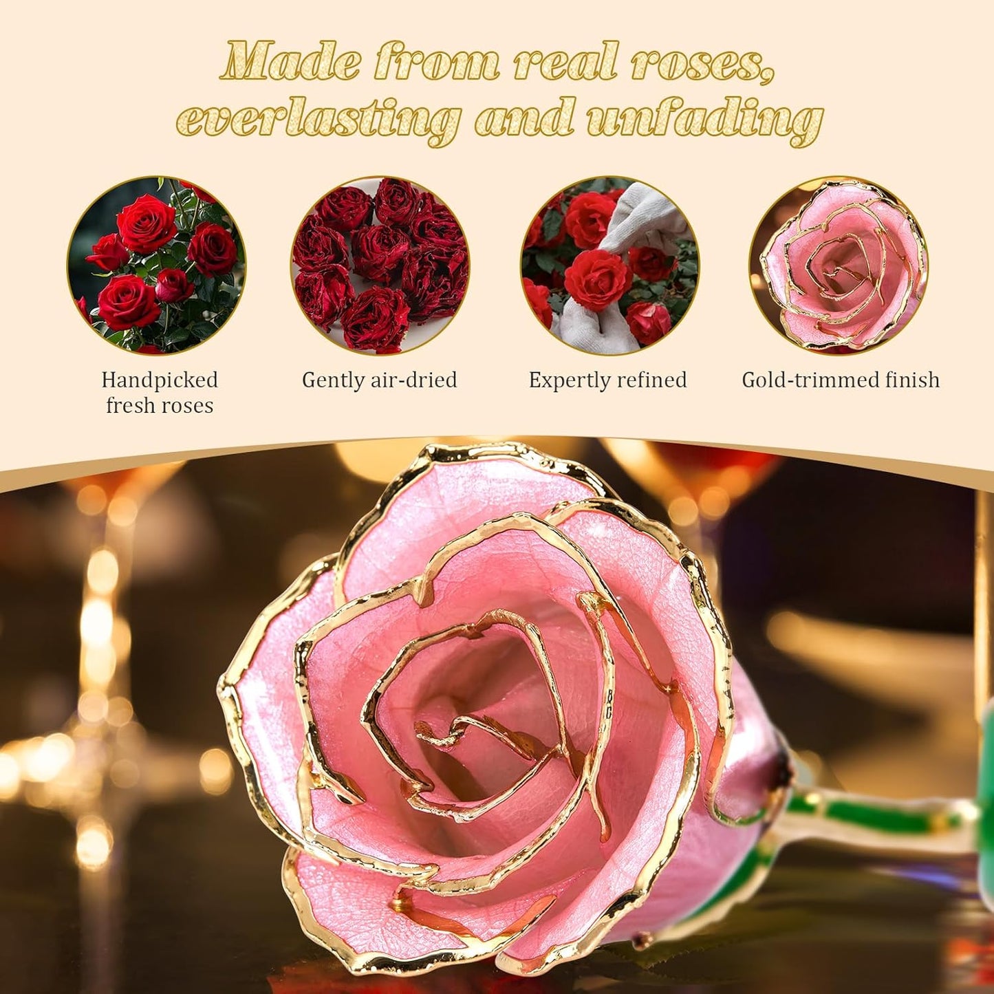 Mikasol Real 24K Gold Dipped Realistic Rose – Timeless Lifelike Bloom with Heart Puzzle Base – Romantic Pink Flower Gift for Her, Wife, Girlfriend, Mom – Birthday, Anniversary, Mother’s Day (Pink)