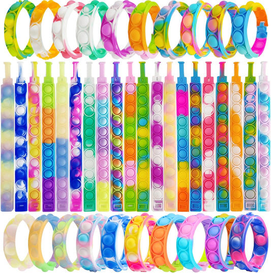 60 Pcs Pop Bracelet Bubble Fidget Sensory Toys for Party Favors, Pop Keychain Bulk for Classroom Prizes, Easter Egg Basket Stuffers Christmas Valentine Gifts for Kids Students