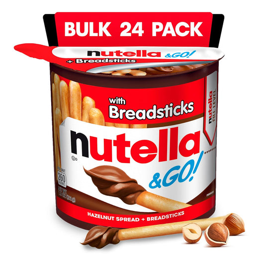 Nutella & GO! Bulk 24 Pack, Hazelnut and Cocoa Spread with Breadsticks, Stocking Stuffers, Snack Cups, 1.8 oz Each