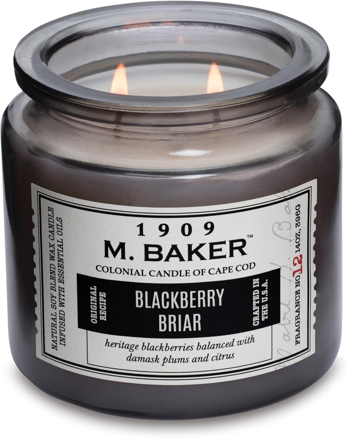 Colonial Candle BlackBerry Briar Scented Jar Candle | 2-Wick Natural Soy Blend Wax Candle for Home | Relaxing Aromatherapy Candle Infused with Essential Oils | M. Baker Apothecary Glass Jar Candle