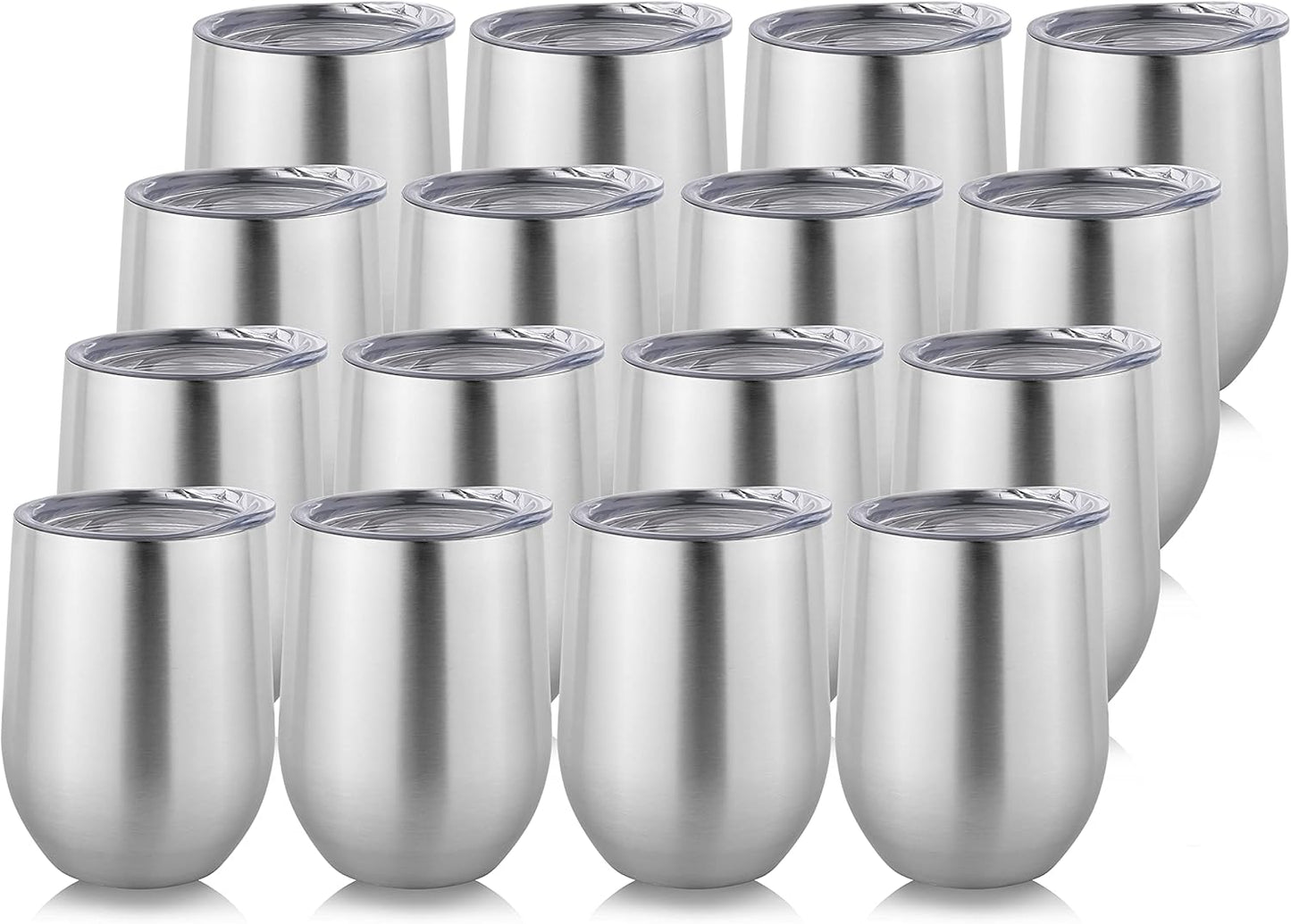 DOMICARE Stainless Steel Wine Tumbler Bulk with Lid, Personalized Insulated Tumblers Set, 12oz Travel Coffee Cups Pack of 16, Stainless steel