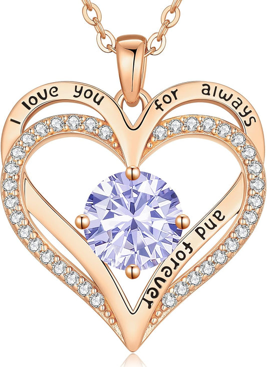 LOUISA SECRET Love Heart Birthstone Necklaces for Women, Birthday Gift for Women, Anniversary Jewelry for Wife Her, 925 Sterling Silver Pendant Necklace, Mother's Day Gift