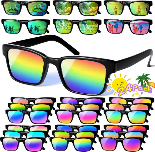 Party Favors for Kids 4-8, 24Packs Neon Sunglasses for Kid, UV400 Protection Sunglasses Bulk, Goodie Bags Stuffers for Kids Pool Birthday Party Supplies