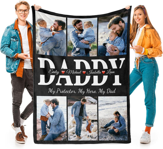 Fathers Day Personalized Gifts for Dad from Daughter Son Gifts for Dad Custom Blankets with Photo, Personalized Photo Blankets Customized Blanket with Picture
