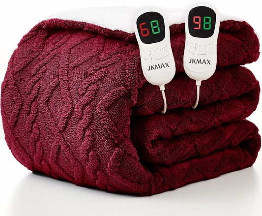 JKMAX Heated Electric Blanket Queen Size-84"x90" Heating Blanket with 10 Heating Levels & 5 Time Settings Over-Heat Protection，Winter Warmer for Adults with ETL Certification（Red）