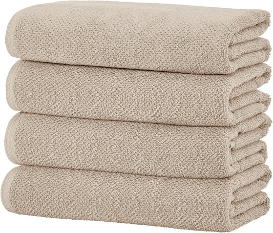Great Bay Home Taupe Bath Towels - 100% Cotton 4 Pack 54x27 Bath Towel Set - Absorbent, Quick-Drying, Durable Towels for Bathroom Decor - Low-Twist, Two-Ply Fibers (Silver Cloud)