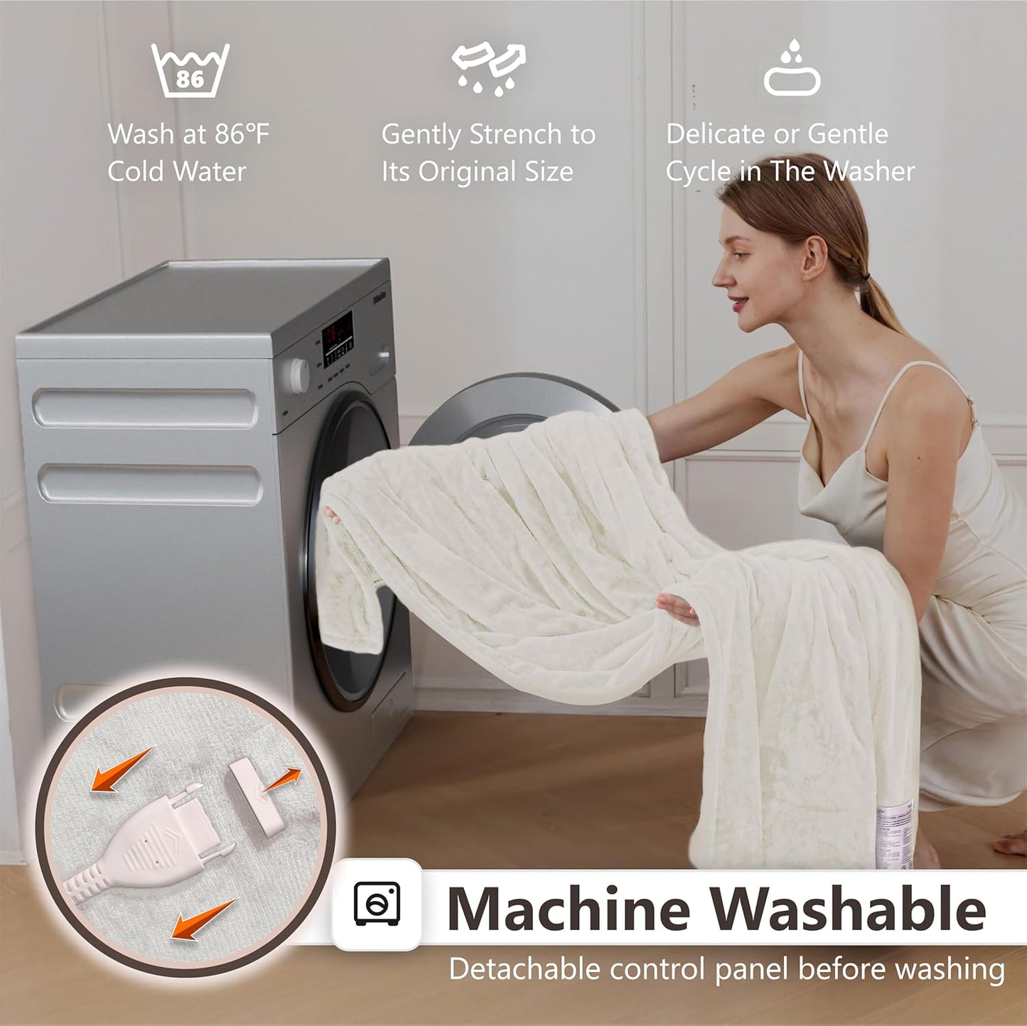 Wapaneus Foot Pocket Heated Blanket Electric Throw with 10 Heating Levels and Auto Shut Off,Flannel Fast-Heating Heated Throw 50" x 60",ETL Listed Machine Washable,Ivory