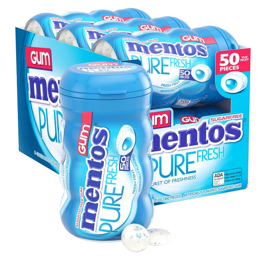 Mentos Pure Fresh Sugar-Free Chewing Gum with Xylitol, Fresh Mint, 50 Piece Bottle (Bulk Pack of 6)