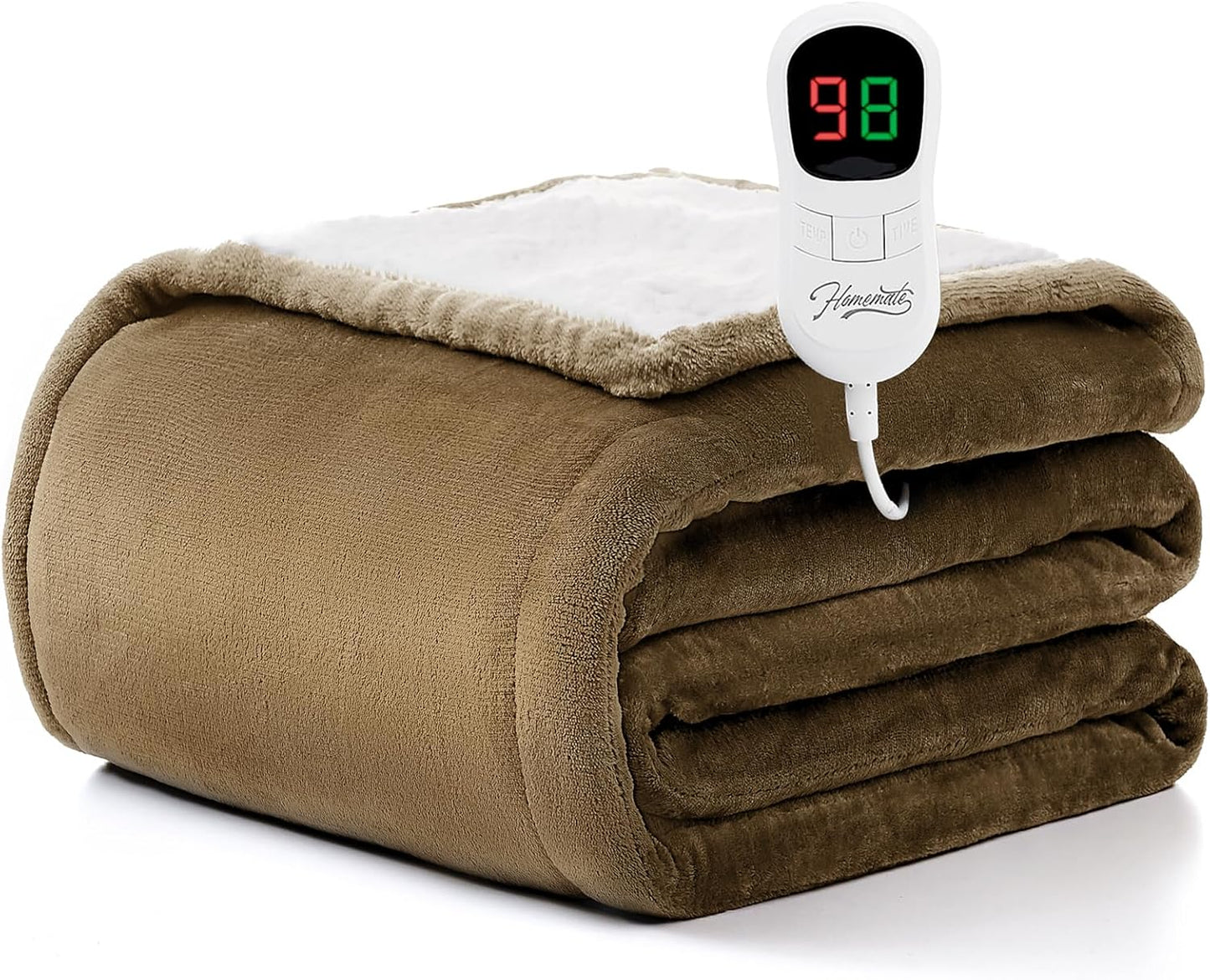 Homemate Electric Heated Blanket Full Size - 72"x84" Heating Blanket Full Size 1/2/4/6/8 Hours Auto-Off 10 Heat Level Over-Heat Protection Flannel Sherpa ETL Certification