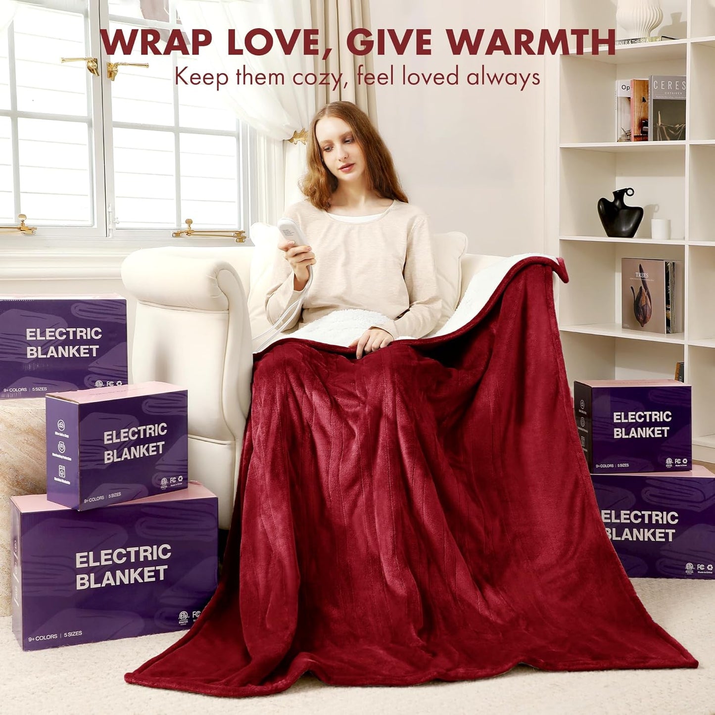 Electric Blanket Full Size 72" x 84" - Fluffy Ultra Soft Flannel Full Electric Blanket with 6 Heating Levels & 10 Hours Adjustable Timer, Fast Heating and Washable Blanket for Office (Red)