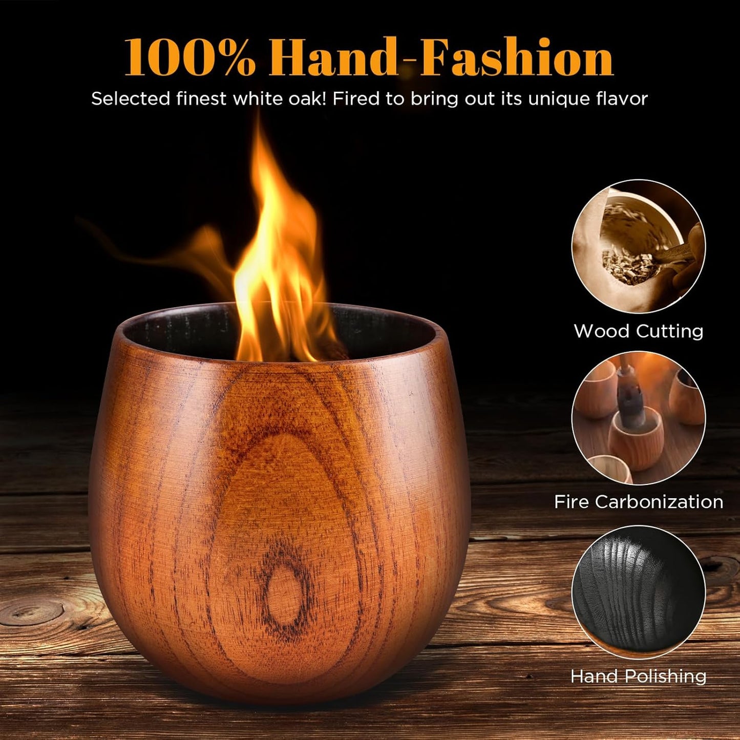 Enlarged Charred Wooden Bourbon Drinking Glass, Smoky Wood Whiskey Glasses, Bourbon Gifts for Men, Anniversary Birthday Gifts(1 Pack)