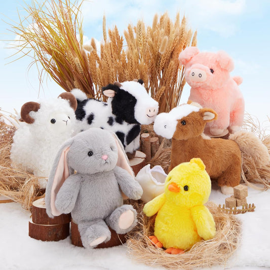 MaoGoLan 10 inch Stuffed Farm Animal in Bulk Farm Animal Party Favors, 6 Pack Plush Toy Bundle for Kids Toddlers Girls Boys Christmas Valentine's Day Easter Birthday Decorations