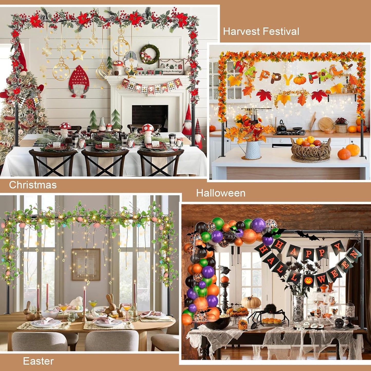 Over The Table Stand with Clamps Adjustable 31-110 in Length 31-64 in Height Black Table Balloon Arch Hanging Stand with Storage Bag for Halloween Christmas Wedding Birthday Party Decoration