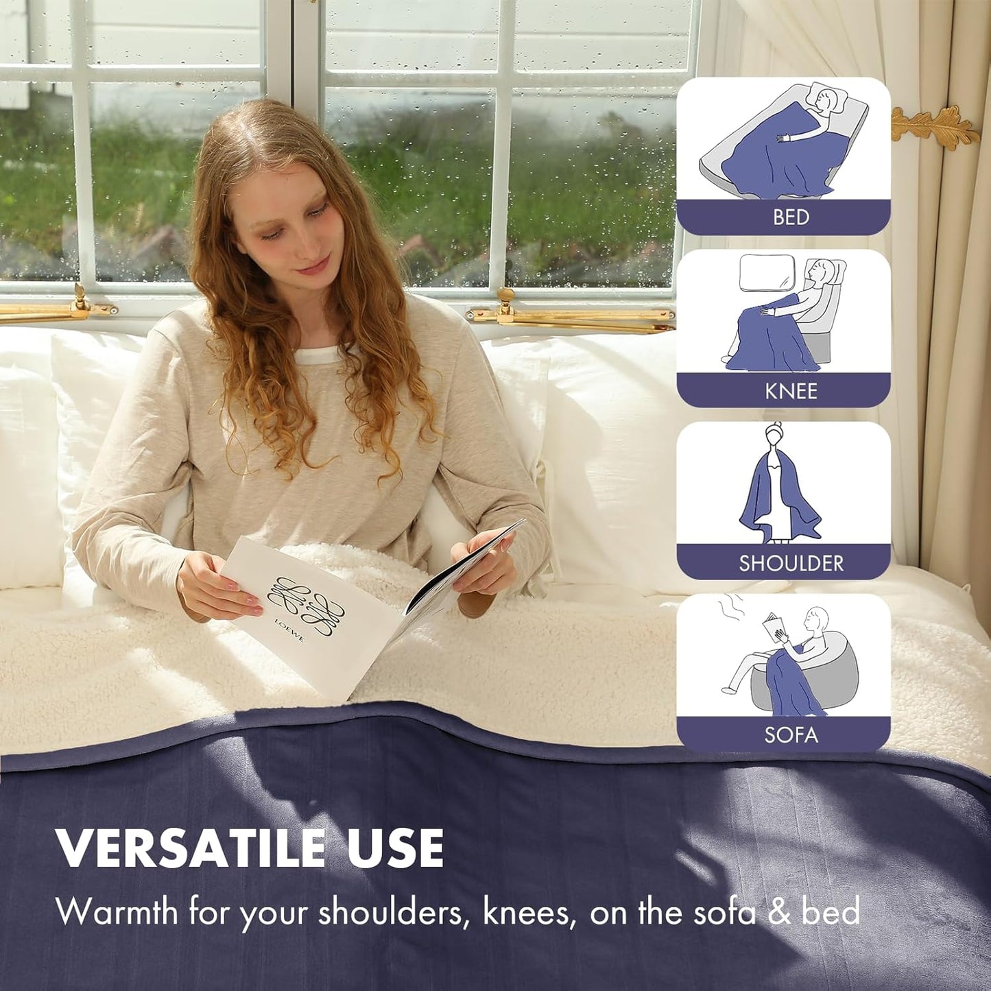 Heated Blanket Throw 50" x 60" - Soft Flannel Sherpa Electric Blanket Throw with 5 Heating Levels & 4 Hours Auto Off, Machine Washable, Ideal Gift for Grandma (Ash Violet)