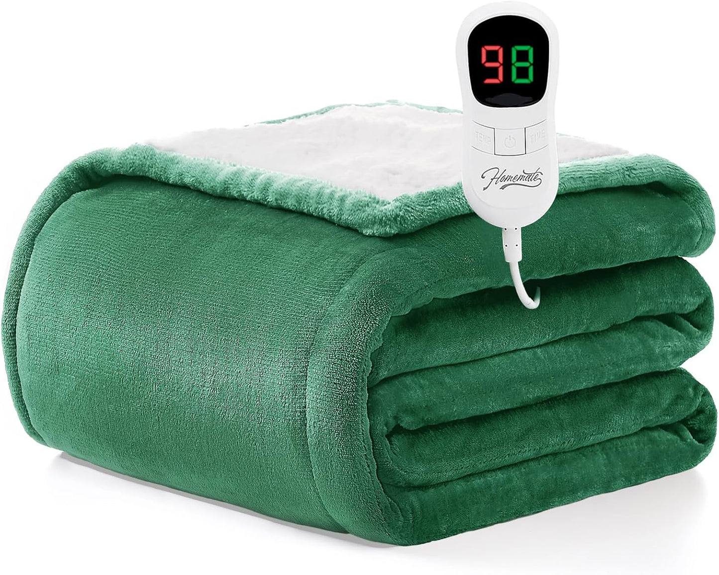 Homemate Electric Heated Blanket Twin Size - 62"x84" Heating Blanket Twin Size 1/2/4/6/8 Hours Auto-Off 10 Heat Level Over-Heat Protection Flannel Sherpa ETL Certification