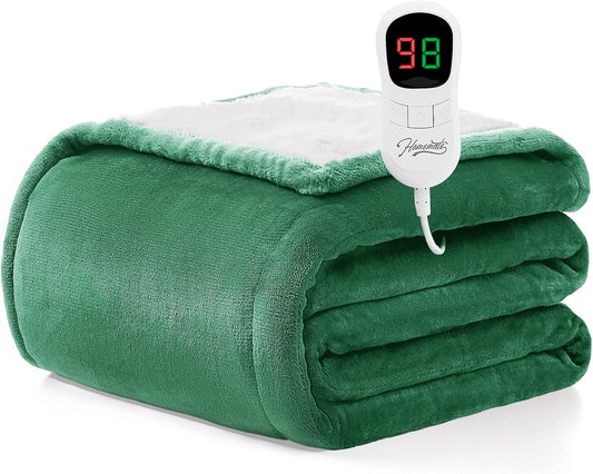 Homemate Electric Heated Blanket Full Size - 72"x84" Heating Blanket Full Size 1/2/4/6/8 Hours Auto-Off 10 Heat Level Over-Heat Protection Flannel Sherpa ETL Certification