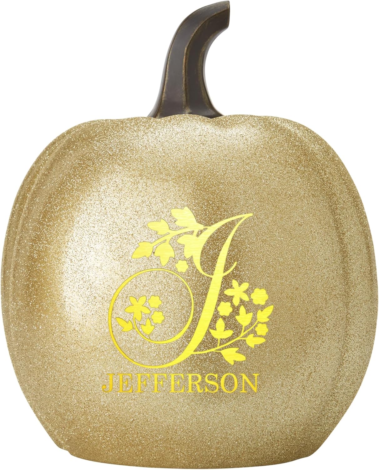 Let's Make Memories Personalized Pumpkin for Halloween - Customized Jack-O-Lantern - Your Name - Fall Décor - Light Up Pumpkin for Indoor/Outdoor - Name and Monogram - Large - Gold Glitter