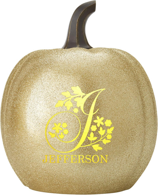 Let's Make Memories Personalized Pumpkin for Halloween - Customized Jack-O-Lantern - Your Name - Fall Décor - Light Up Pumpkin for Indoor/Outdoor - Name and Monogram - Large - Gold Glitter