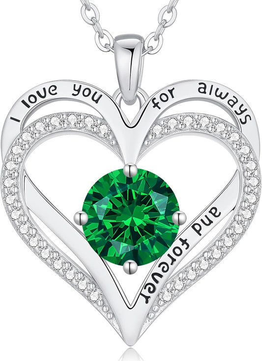 LOUISA SECRET Love Heart Birthstone Necklaces for Women, Birthday Gift for Women, Anniversary Jewelry for Wife Her, 925 Sterling Silver Pendant Necklace, Mother's Day Gift