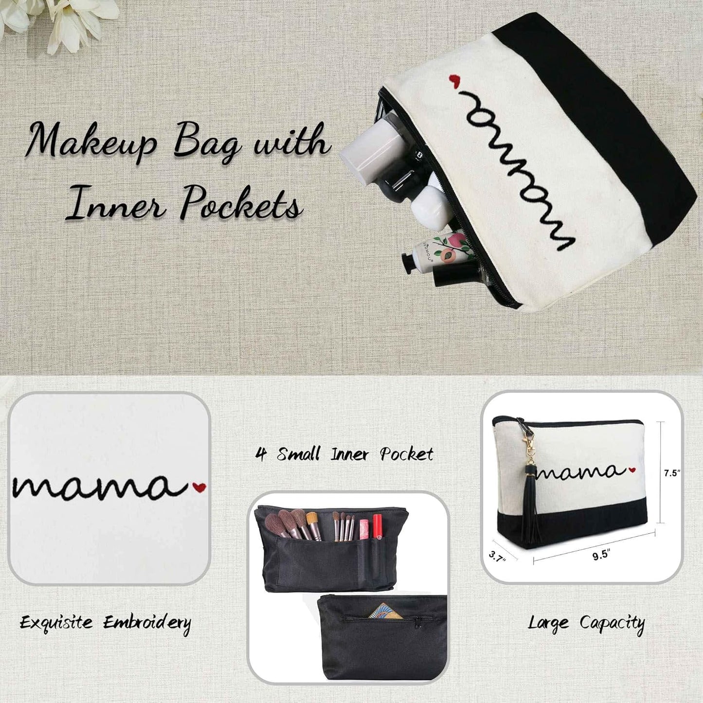 BeeGreen Personalized New Mom Gifts w 3 Inner Pouch, Mother’s Day Birthday Pregnancy Gift Canvas Tote Bag w Leather Handle & Magnetic Buckle for Expecting Mom