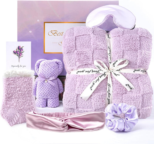Get Well Soon Gifts for Women Hug in a Box Friendship Mothers Day Birthday Thank You Gifts Baskets Birthday Box Sister Friend Female Mom Wife Her Girlfriend Coworker Bestie (Purple)