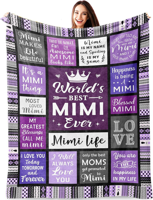 Mimi Gifts, Gifts for Mimi, Mimi Gifts for Grandma Blanket, Birthday Gifts for Mimi Grandma Grandmother, Mother's Day for Grandma from Grandson Granddaughter Throw Blanket 60"*50"